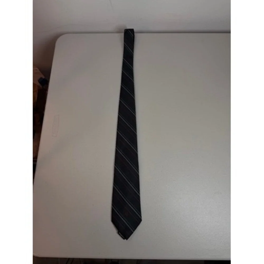 VTG Christian Dior Monsieur Tie Mens Black‎ Red Blue Stripe USA Logo Designer